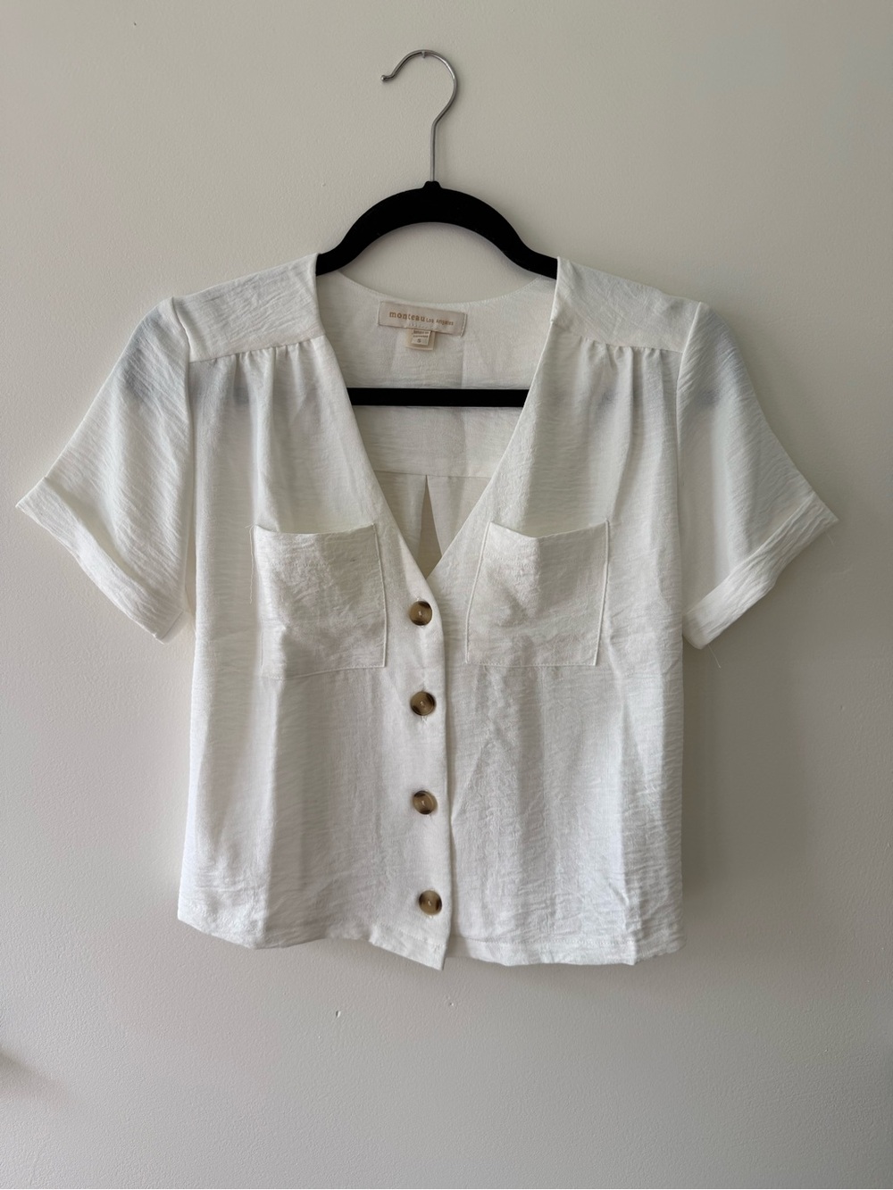 White Short Sleeve Button-Front Top